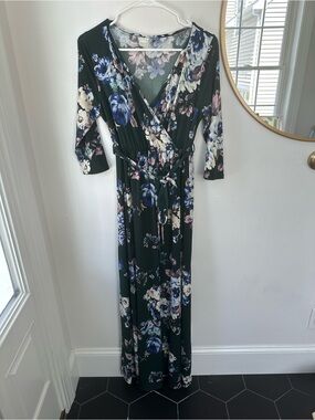 Floral Wrap Maxi Dress in Dark Green, PinkBlush